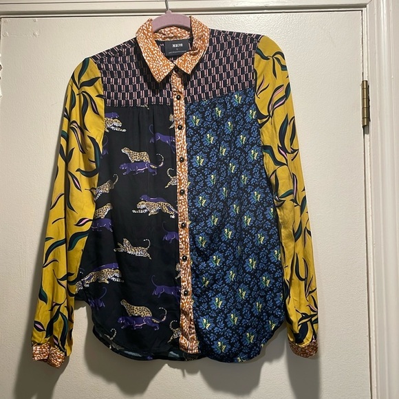 Anthropologie Multicolor Cheetah and Various Patterned Button Down Blouse - Picture 1 of 13